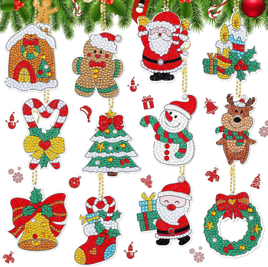 12pcs/set DIY Diamond Painting Christmas Keychains One Sided Crystal