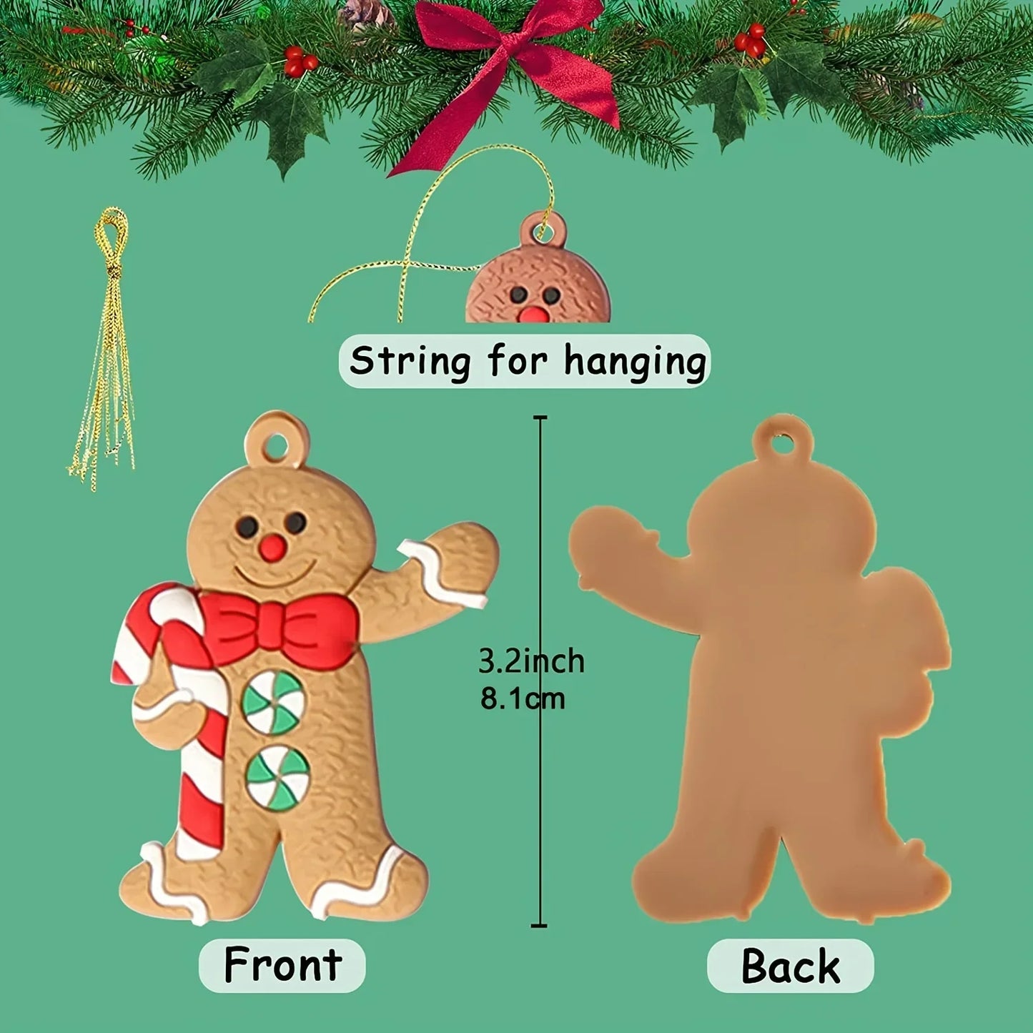 12pcs Gingerbread Man Ornaments for Christmas Tree Assorted Plastic