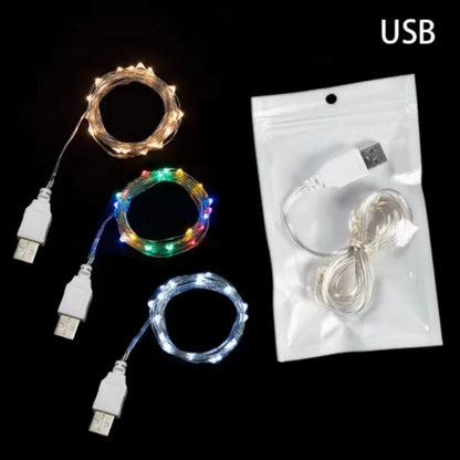 1m/10m/20m LED USB String Lights Copper Silver Wire Garland Light