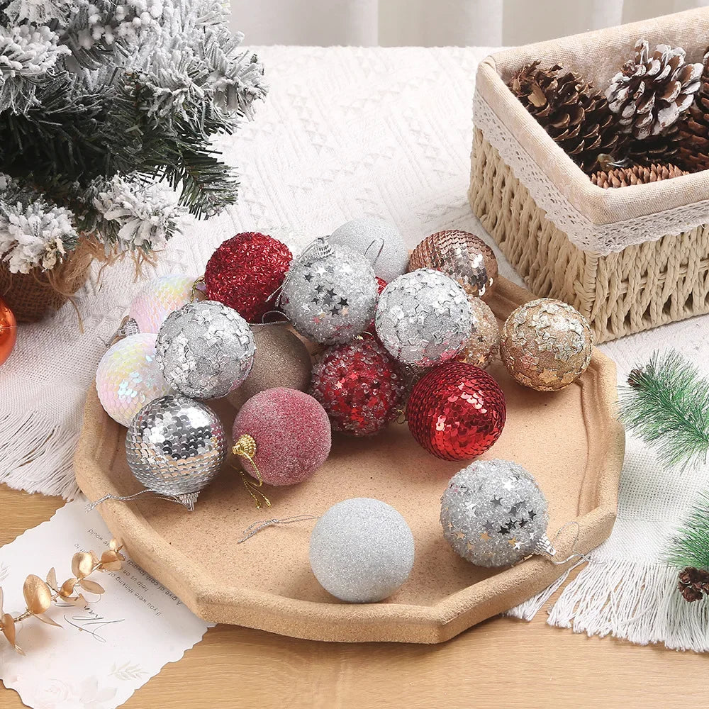 16pcs/box 6CM Christmas Ball Ornaments Champagne Gold Red Glitter Foam