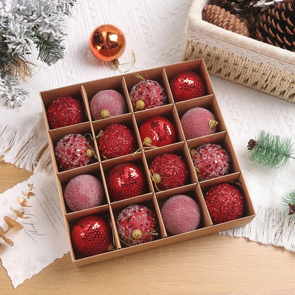 16pcs/box 6CM Christmas Ball Ornaments Champagne Gold Red Glitter Foam