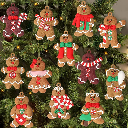 12pcs Gingerbread Man Ornaments for Christmas Tree Assorted Plastic