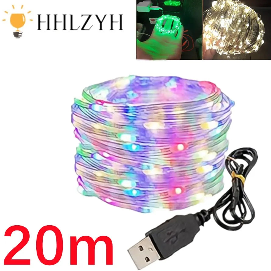 1m/10m/20m LED USB String Lights Copper Silver Wire Garland Light