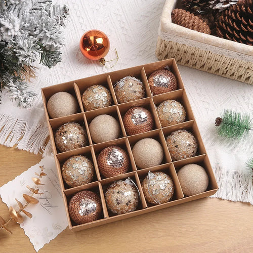 16pcs/box 6CM Christmas Ball Ornaments Champagne Gold Red Glitter Foam