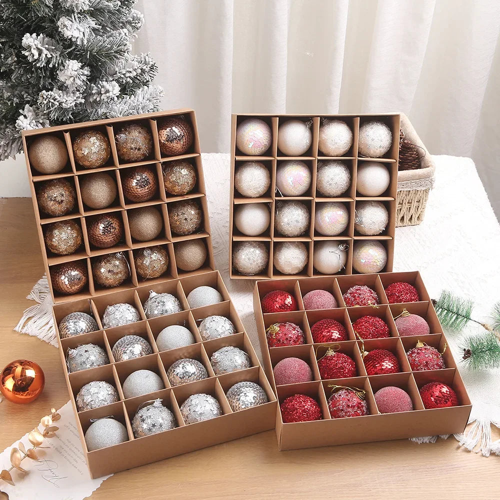 16pcs/box 6CM Christmas Ball Ornaments Champagne Gold Red Glitter Foam